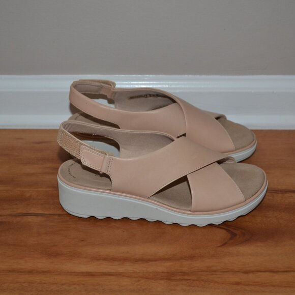 CLARKS Jillian Jewel blush pink strappy wedge cushioned sandals, sz 8.5M - Picture 4 of 10
